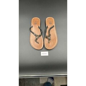 Ocean Minded Leather Braided T-Strap Sandals Womens 9 Tan Black Bohemian Surf